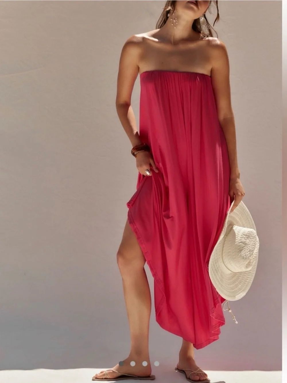 Free People Strapless Flowing Maxi Dress - Raspberry Pink